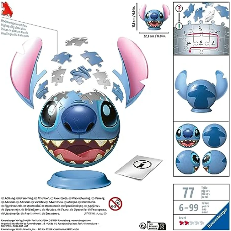 Ravensburger 3D Puzzle 11574 - Puzzle-Ball Stitch mit Ohren - für kleine und große Stitch und Disney Fans ab 6 Jahren – Bild 3