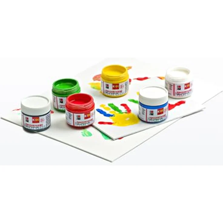 Marabu KiDS Fingerfarben Set, 6x100 ml in Gelb, Rot, Blau, Grün, Weiß und Schwarz, sicher und abwaschbar für Kinder ab 2 Jahren – Bild 2