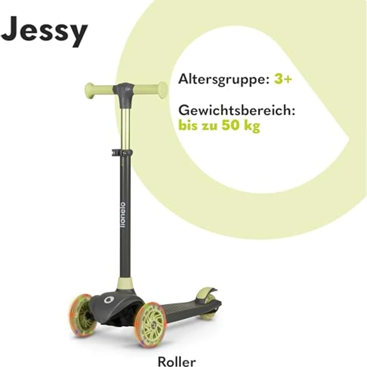 Lionelo Jessy Premium Dreirad-Kinderroller mit LED-Rädern in Blau, Höhenverstellung und Rutschfester Plattform, Faltbarer Kinderscooter ab 3 Jahren bis 50 kg – Bild 2