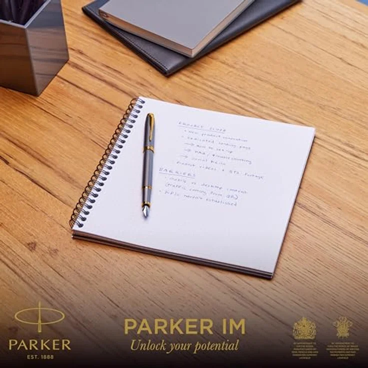 Parker Füllhalter IM Grey Lacquer GT, Premium Füller goldene Zierteile Feder M – Bild 2