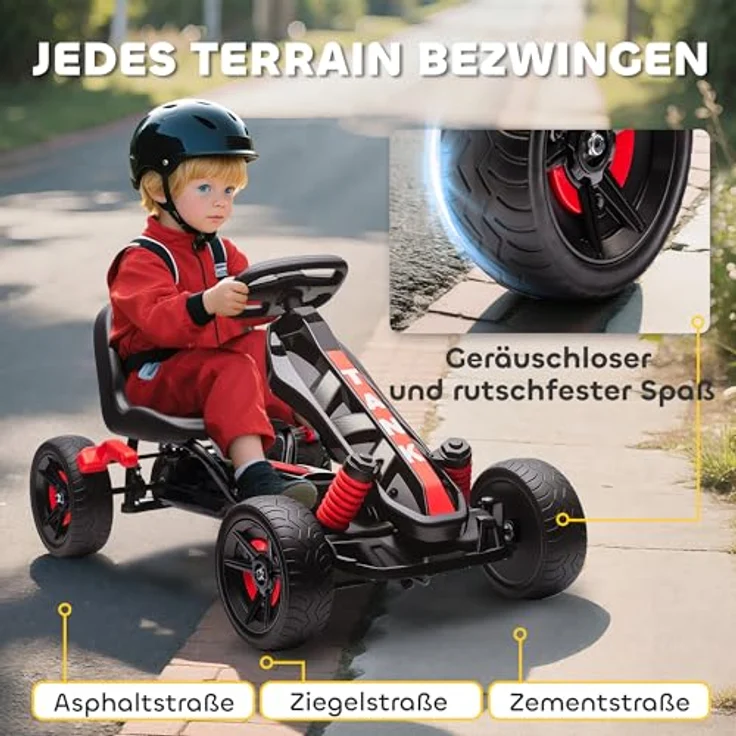 AIYAPLAY Go-Kart für Kinder 3-6 Jahre, mit Handbremse, automatischem Kupplungssystem, Vor- und Rückwärtsgang, rot – Bild 5