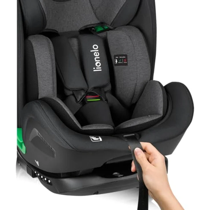 Lionelo Kindersitz Harper i-Size, mit Isofix und Top Tether, 76-150 cm, 5-Punkt-Gurt, verstärkter Seitenaufprallschutz, Black Carbon Grey – Bild 6