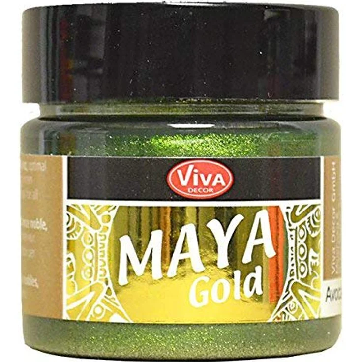 Viva Decor Maya Gold Glanz Jar, 50 ml seidenmatt metallisch schimmernde Effektfarbe in Avocado – Bild 2