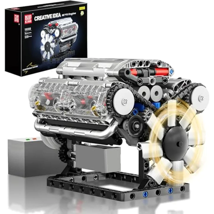 Mould King 10088 V8 Motor Bausatz, Transparentes Funktionsmodell mit 535 Klemmbausteinen für Engine Fans – Bild 1