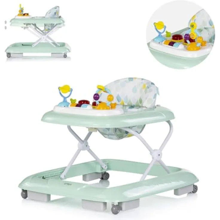 Chipolino Lauflernhilfe Baby Steps, klappbar mit Musik-Spielpanel, 360° drehbaren Vorderrädern, teal