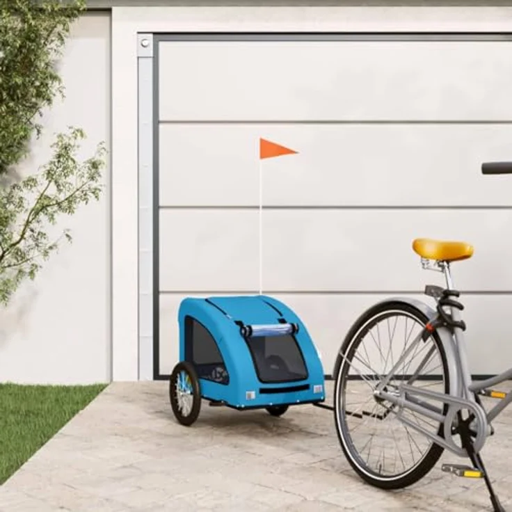 vidaXL Fahrradhundeanhänger Blau Oxford-Gewebe und Eisen, für Hunde bis 45 kg, mit PVC-Dach und Reflektoren – Bild 3