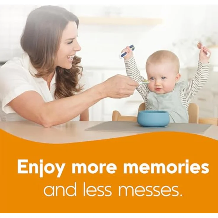 NumNum Lernlöffel für Baby 2er-Baby-Set, Silikon-Löffel, Phase 1 + 2 beste Baby-Löffel empfohlen von BLW-Experten (Baby Led Weaning) Blau/Orange baby spoon – Bild 3