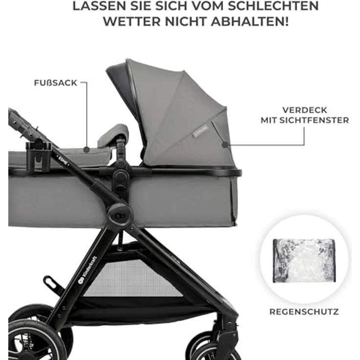 Kinderkraft 3in1 Kombi-Kinderwagen-Set ESME, wendbarer Sitz & Wanne in einem, bis 22 kg, inkl. Babyschale MINK PRO i-Size, Getränkehalter, Wickeltasche, Moonlight Grey, mit Gratis Mobilitätsgarantie – Bild 11