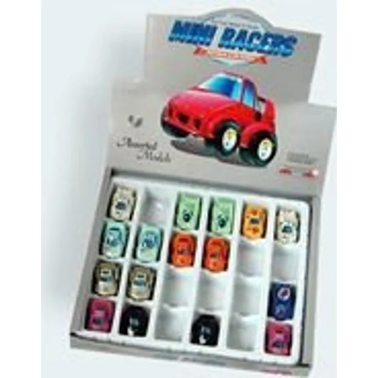 Mini-Modell-Rennauto mit Rückziehmotor,1 Stück - ca.3cm ausMetall mit Kunstoff -12 fach sortiert, 1x Stück, zufällige Farbauswahl