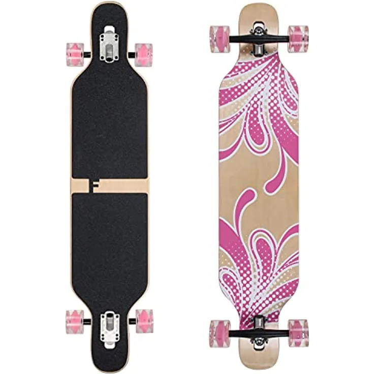 FunTomia Flex3 bis 68kg - Camber Longboard LED pink Blume - Ahornholz