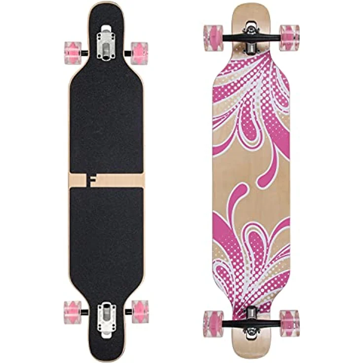 FunTomia Flex3 bis 68kg - Camber Longboard LED pink Blume - Ahornholz – Bild 1