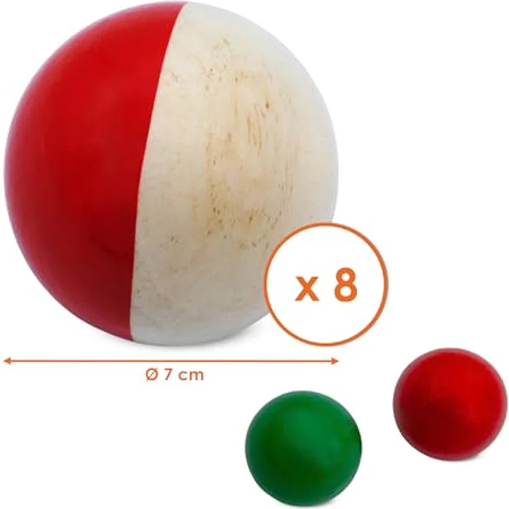 Spetebo Holz Boule Set mit Tragetasche, 8 leichte Holz Kugeln (Ø 7 cm), inkl. 2 Zielkugeln, für Kinder ab 6 Jahren – Bild 2