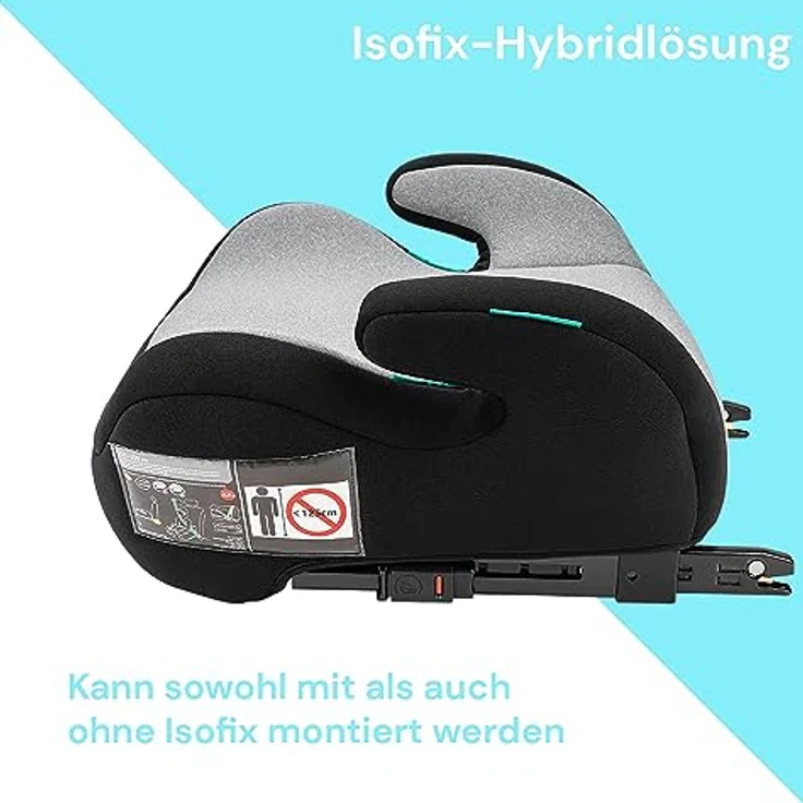 BooBoo Kindersitzerhöhung Safety Milano, Sitzerhöhung Auto Kinder ab 125 cm, ergonomische Sitzfläche, Isofix, grau – Bild 3