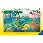 Ravensburger Kinderpuzzle - Die kleinen Dinos - 15 Teile Rahmen-Puzzle für Kinder ab 3 Jahren, inklusive Unterlage, Dinosaurier Geschenke