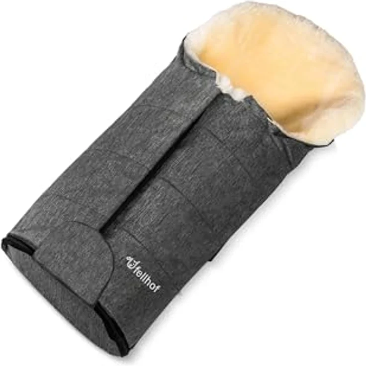 Fellhof Kinderwagenfellsack GASTEIN, 100% Merino-Lammfell, wind- und wasserabweisend, für Babyschalen bis 12 Monate, graphit melange – Bild 1
