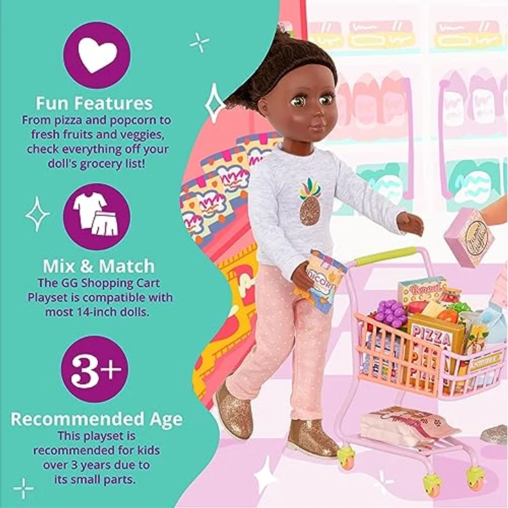 Glitter Girls GG57225Z Puppenzubehör – Einkaufswagen Zubehör Set mit Lebensmitteln – Accessoires für 36 cm Puppen, Puppenhaus Puppenmöbel Spielzeug für Kinder ab 3 Jahren, Bunt - Preisvergleich – Bild 5