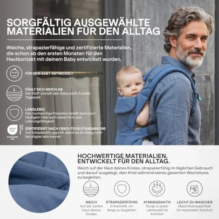Koala Cuddle Carry Babytrage, ergonomisch, mitwachsend für Neugeborene bis 20,4 kg, verstellbare Kopfstütze, Bauch-, Front- und Rückentrageweise – Bild 9