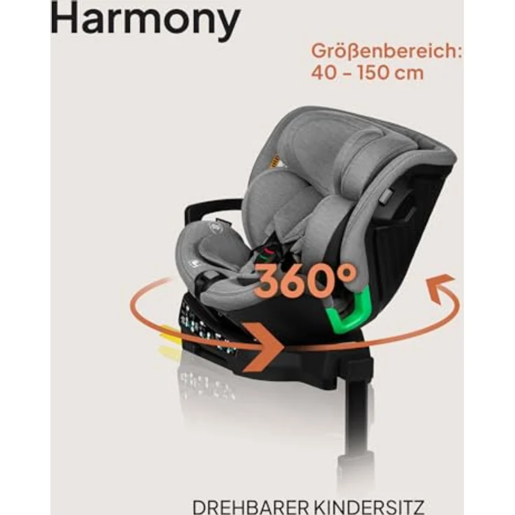 lionelo Autokindersitz HARMONY I-SIZE, von Geburt bis 12 Jahre, 0,00-36,00 kg, (Set), Basis 360'/ISOFIX/i-SIze/Gürtelalarm, Bambusstoff, viele Annehmlichkeiten – Bild 9
