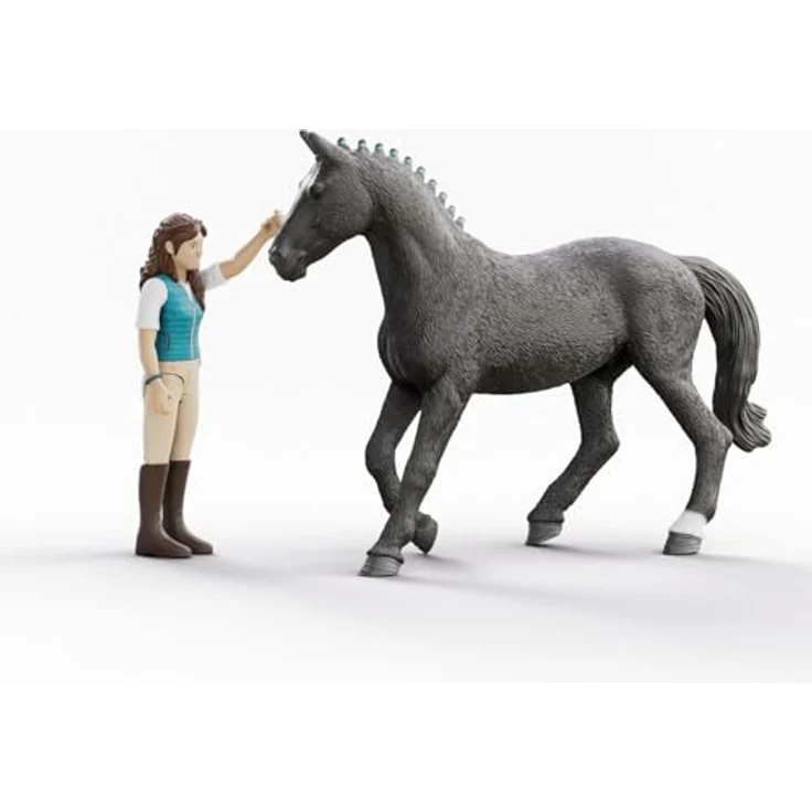 Schleich Lisa & Storm, Reiterin und Pferd im Horse Club, vollbewegliche Figur mit abnehmbaren Sattel und Zaumzeug, Hannoveraner-Wallach in schwarz, 15,5 x 18 x 8,2 cm – Bild 2