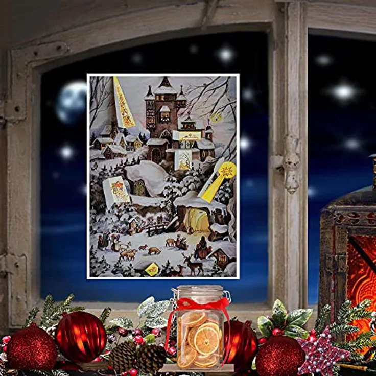 Nostalgischer Adventskalender aus Papier mit Bildern und Glitzer für Kinder und Erwachsene "An der Burg" – Bild 2