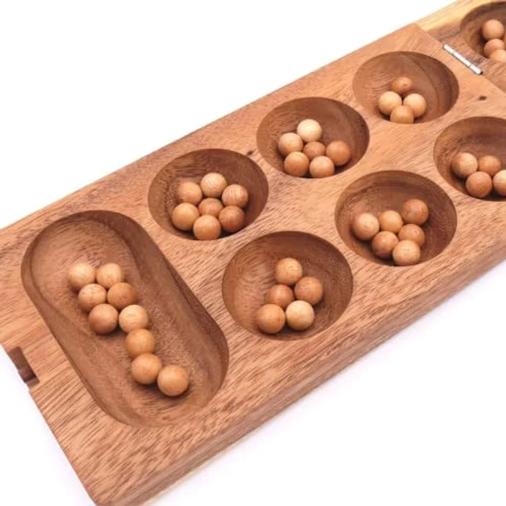 ROMBOL Kalaha - hochwertiges Steinchenspiel für 2 Personen inkl. Spielsteinen, Modell:3 - EDLES HOLZSPIEL, 72 Spielsteine, Muldendurchmesser 50 mm – Bild 3