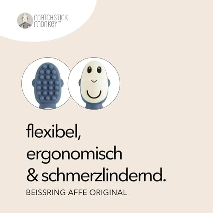 Matchstick Monkey Little Stars, Beißring mit ergonomischem Design und Massage-Noppen, für zahnende Babys ab 3 Monaten – Bild 2