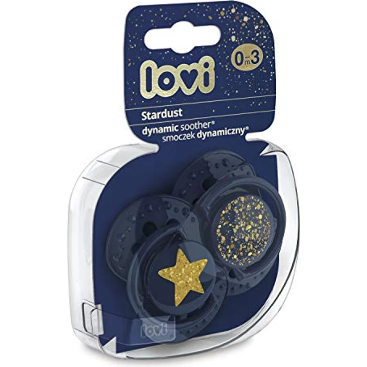 LOVI Schnuller 0-3 Monate, Silikon, BPA-frei, Hygieneschutzhülle, Stardust Kollektion, 2 Stück, Blau – Bild 2