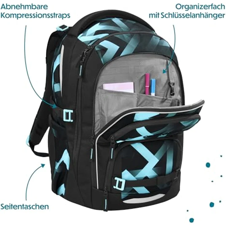 coocazoo Schulranzen PORTER, ergonomisch und größenverstellbar, 35 Liter, vielfach unterteilte Fächer, nachhaltige Herstellung – Bild 8