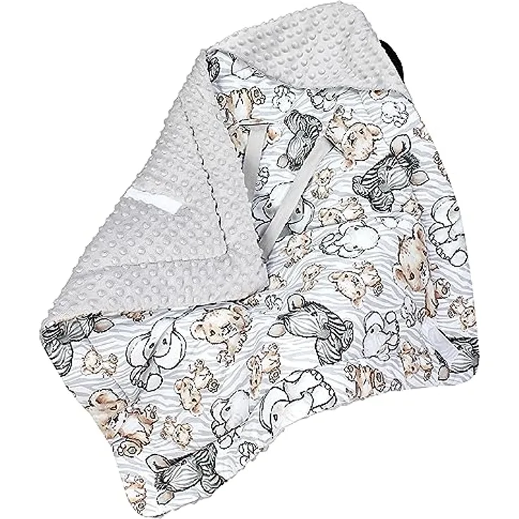 TupTam Baby Winter Einschlagdecke Babydecke 75x75cm für Autositz Babyschale Wattiert Minky Baumwolle Universal, Farbe: Safari/Grau, Größe: Einheitsgröße