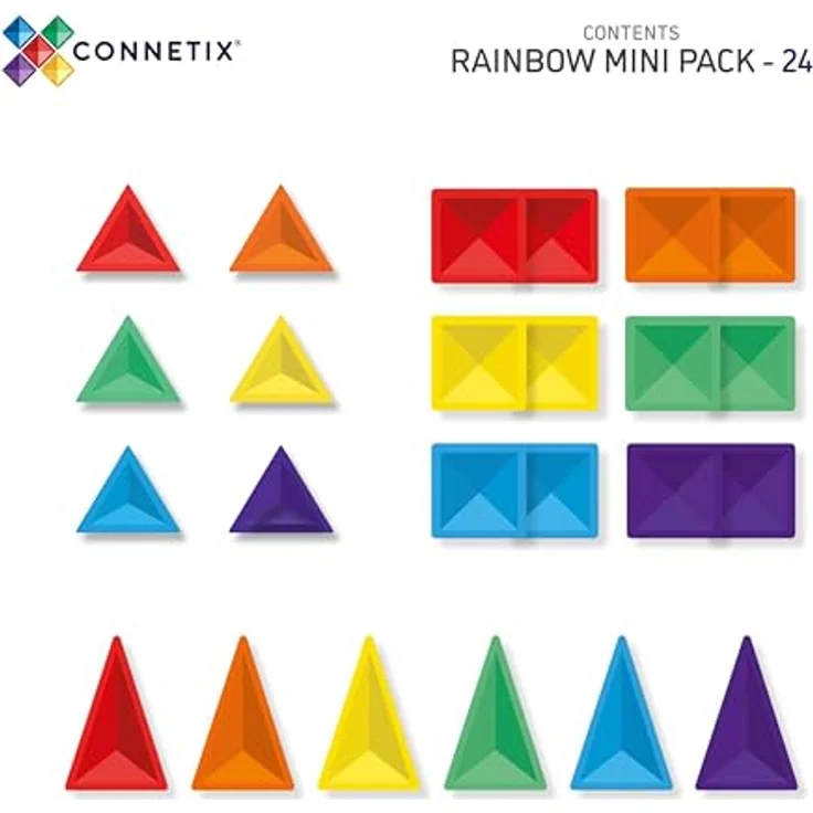 Connetix Magnetspielbausteine Rainbow Mini Pack verstärkte Magnete pädagogisches Lernspiel Kreativ, (Open Play, 24 Teile), ab 3 Jahren, Regenbogenfarben – Bild 6