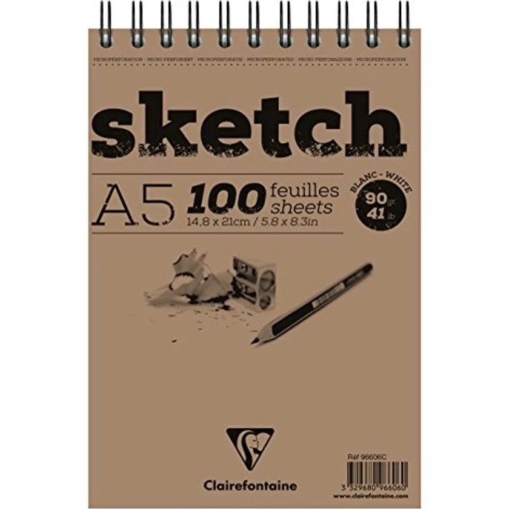 CLAIREFONTAINE Maltuch Skizzenblock A5, 90g Papier mit Doppelspirale, 100 mikroperforierte Blatt, für Bleistift und Marker – Bild 1