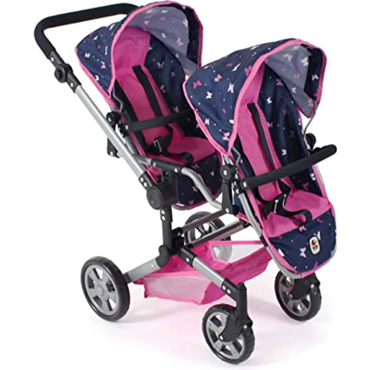 Bayer Chic 2000 - Puppenwagen Linus Duo, Zwillingspuppenwagen für Kinder von 4 bis 8 Jahren, Butterfly, Navy-pink, 690-33 – Bild 1