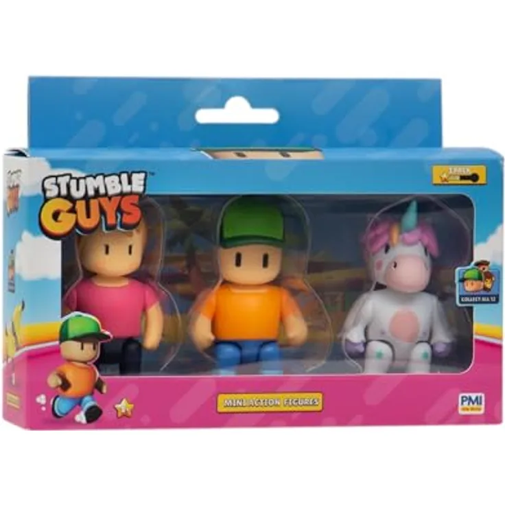 STUMBLE GUYS Minifiguren Set mit 3 Figuren, detailreiche Charaktere aus dem Spiel, 18 cm x 10 cm x 5,5 cm, ideal zum Spielen und Sammeln