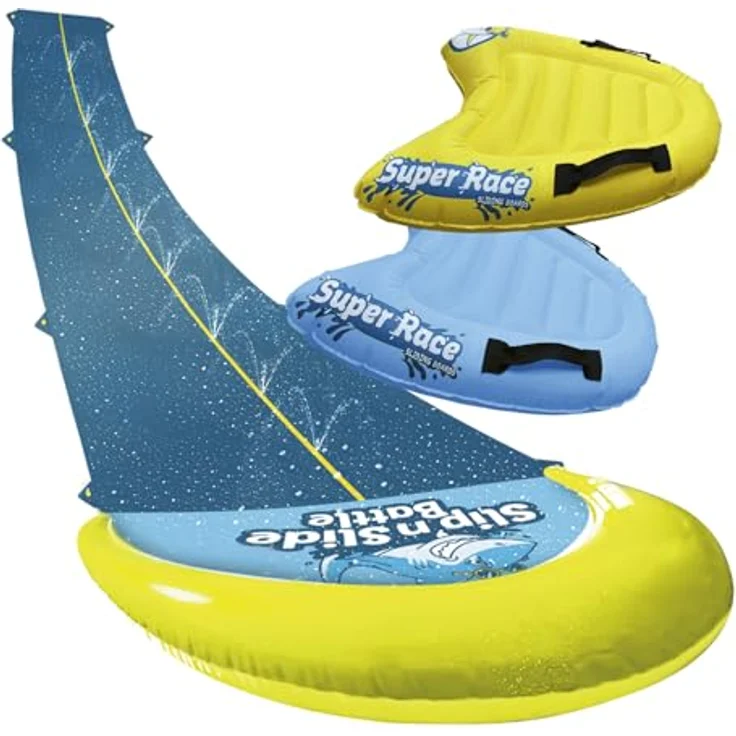 OriginalCup Wasserrutschmatte Riesen Pack XXL, 10 Meter Doppelbahn mit 2 Bodyboards, Premium-Qualität, Selbstbewässerungssystem für epische Slip'n Slide Wasserspiele – Bild 1