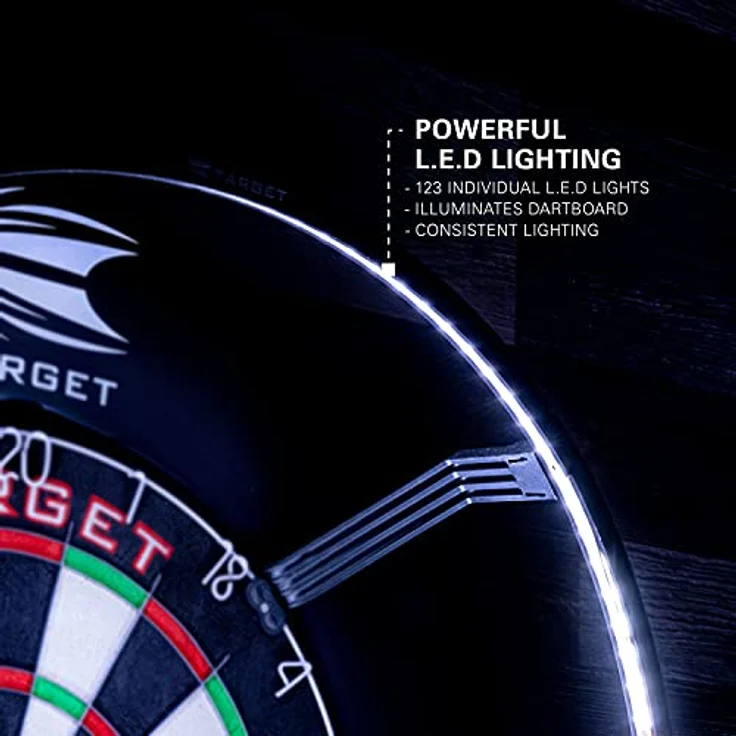 Target Darts Corona Vision Dartboard Lighting System, Schattenfreies LED Ringlicht mit magnetischen Füßen, Schwarz – Bild 2