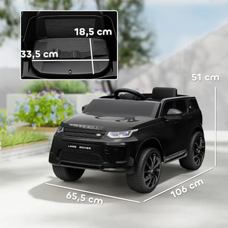 AIYAPLAY Kinder Elektroauto 12V Land Rover Discovery Sport Kinderauto mit 2,4G Fernbedienung, Musik, Hupe, LED-Lichtern, Schwarz – Bild 5