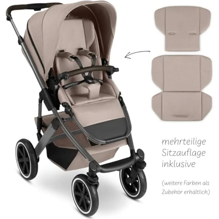 ABC Design Kombikinderwagen Salsa 5 Air, Beige, Textil, mit Feststellbremse, Federung, abnehmbarer Verdeckung und 5-Punkte-Gurt, geeignet für Babyschale – Bild 8