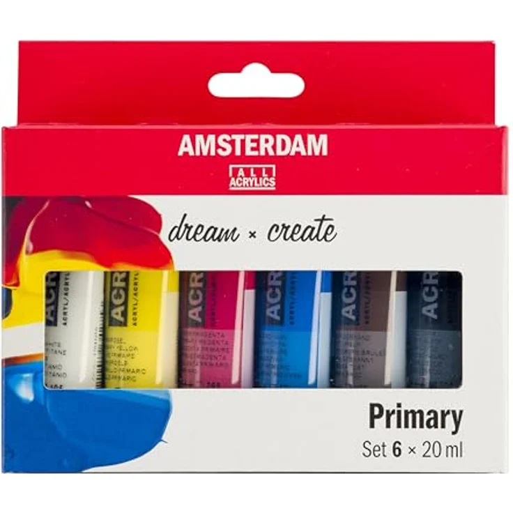 Amsterdam Standard Series Acrylfarben Set, Farbtheorie Mischset mit 6 x 20 ml Tuben, Grundfarben + Schwarz, Weiß & Umber – Bild 1
