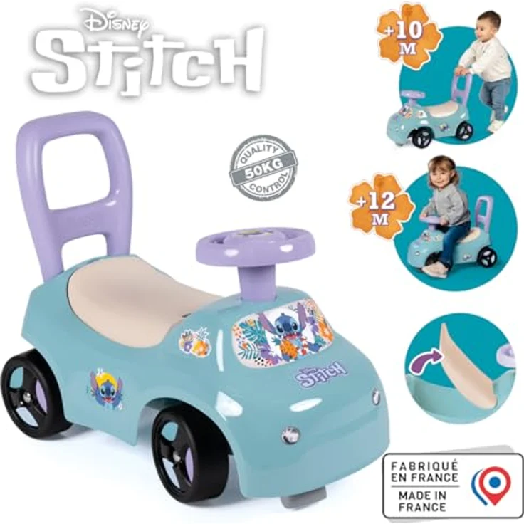 Smoby Rutscherauto Stitch, Disney-Design für Kinder ab 10 Monaten, stabil mit Rückenstütze und Staufach, Made in Europe – Bild 2