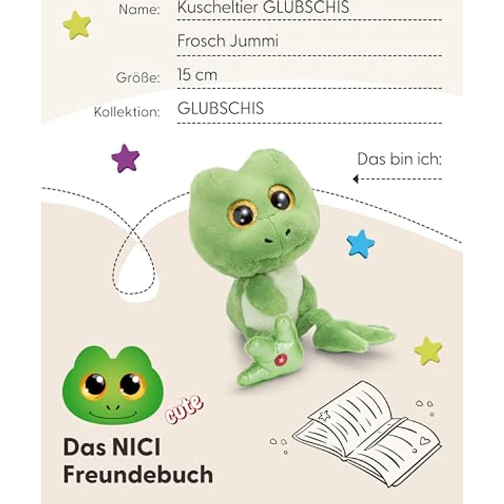 NICI GLUBSCHIS Frosch Jummi, Kuscheltier aus weichem Plüsch, 15cm, grün, mit Glubschaugen und langen Schlenkerbeinen, ideales Geschenk für Kinder und Erwachsene – Bild 5