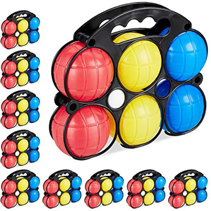 Relaxdays Unisex Jugend Spiel, Farben, Kunststoff, & Tragekorb, Relaxdays Boccia Spiel 6 Petanque Kugeln in 3 Farben Kunststoff mit Zielkugel Tragekorb Boule, Bunt, H x B T ca. 19 22 7 cm EU – Bild 1