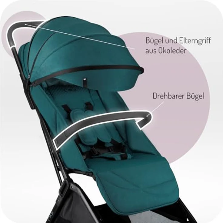 MoMi Kinderwagen ANDREA, kompakter Buggy mit automatischem Faltsystem, bis 22 kg, 5-Punkt-Sicherheitsgurt, Getränkehalter, Einkaufskorb, Tasche, Insekten- und Regenschutz, Zwillingsfunktion – Bild 4