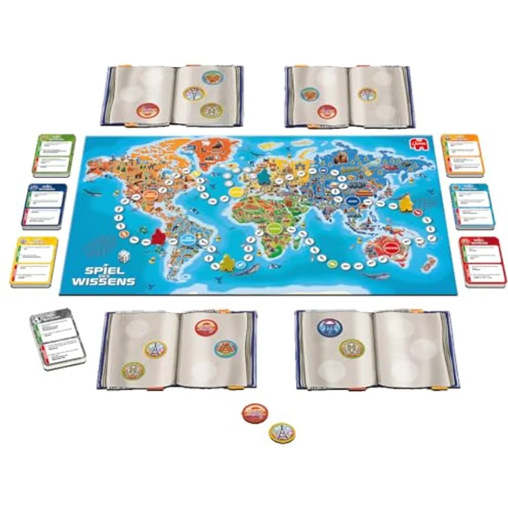 Jumbo 19952 Spiel des Wissens – Rund um die Welt Brettspiel, 744 Fragen, 6 Kategorien, ab 8 Jahren – Bild 2