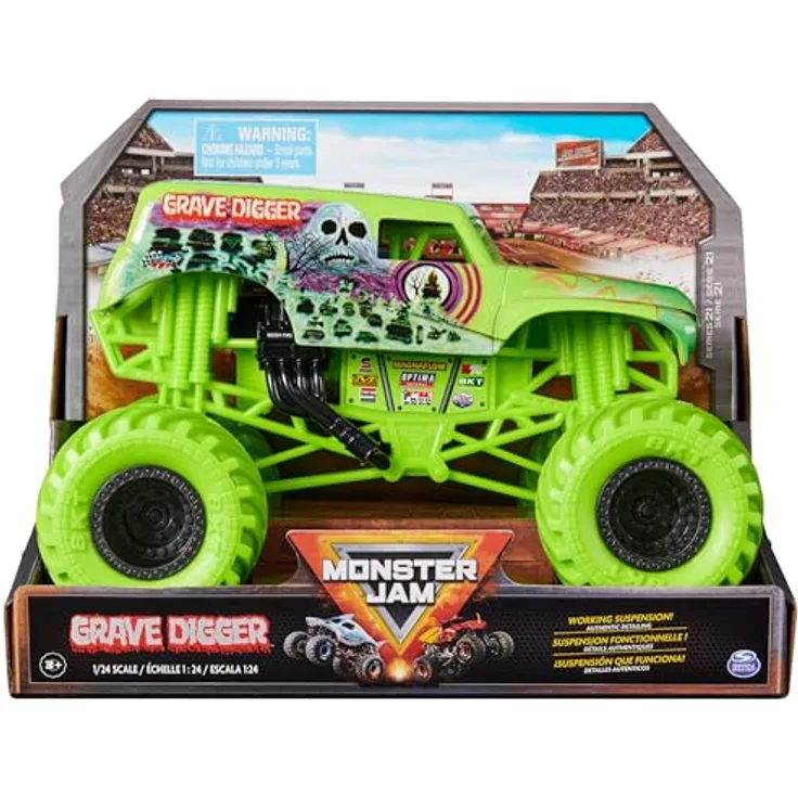 Monster Jam, Grave Digger Monster Truck, detailreiches Metall-Spritzguss-Fahrzeug im Maßstab 1:24, für Kinder ab 3 Jahren