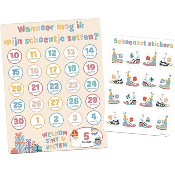 Folat 65719 Sankt Nikolaus Countdown-Kalender, Kinder Dekoration mit 16 „Schoenzet“-Stickers, 18 x 23,5 cm aus Papier