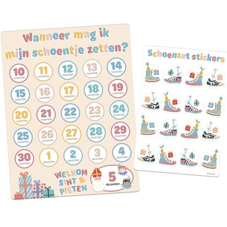 Folat 65719 Sankt Nikolaus Countdown-Kalender, Kinder Dekoration mit 16 „Schoenzet“-Stickers, 18 x 23,5 cm aus Papier