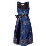 Edelnice Dirndl Josepha, Damen Trachtenkleid Midi Länge mit Perlen und Pailletten bestickter Schürze, blau