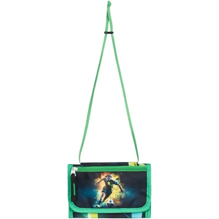 Baagl Brustbeutel Kinder - Geldbörse für Jungen, Mini Portemonnaie mit robustem Polyester, inkl. Reißverschluss-Münzfach, Design Fußballspieler, 14,5 x 8,5 cm – Bild 2