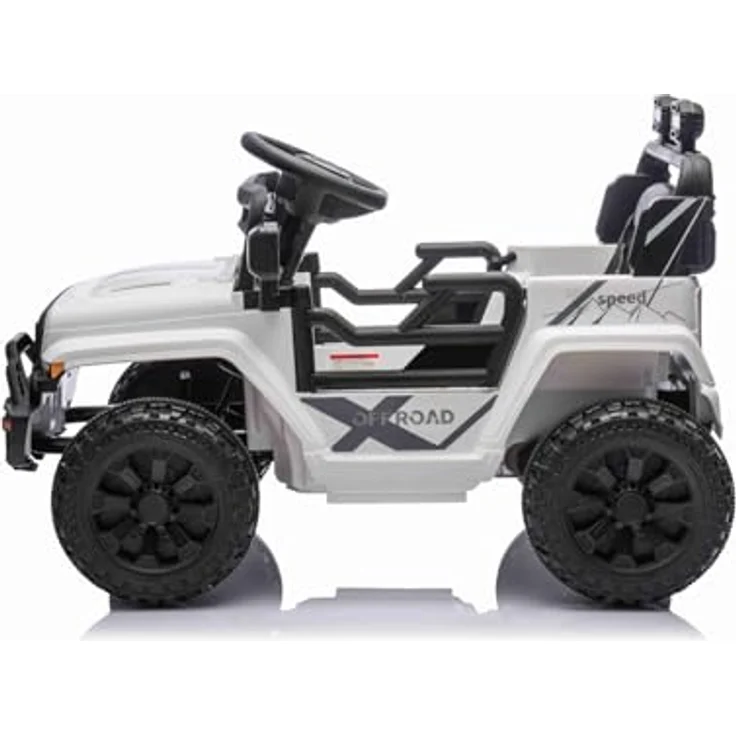RIRICAR Kinder elektroauto Offroad New mit Hinterradantrieb, weiß, Lithium-Batterie, hohes Fahrgestell, breiter Sitz, Hinterradfederung, 2,4-GHz-Fernbedienung, MP3-Player mit USB/AUX-Anschluss, LED-Leuchten – Bild 3