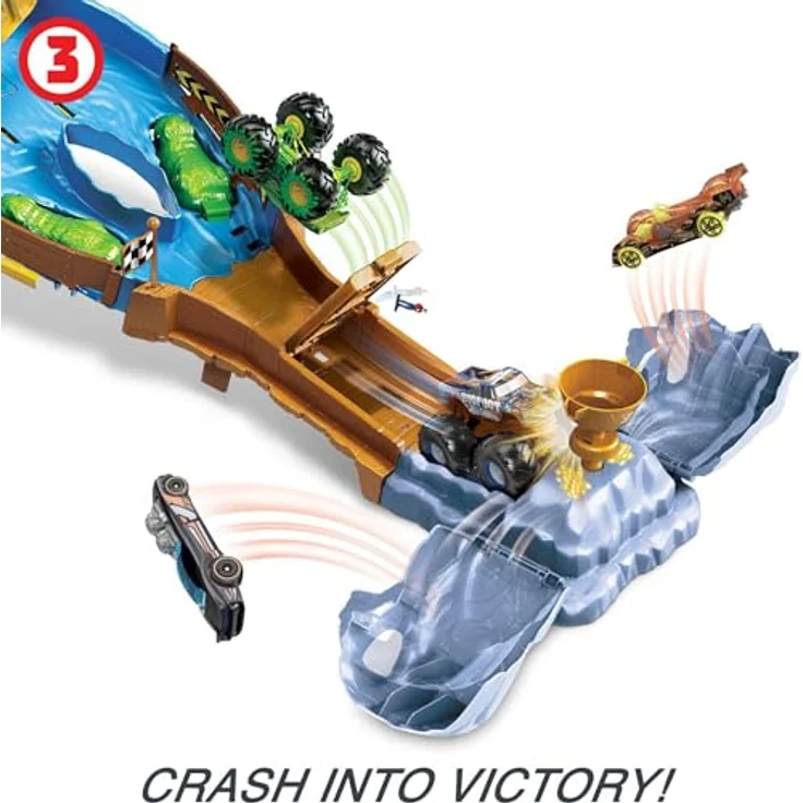 Hot Wheels HJG32 - Monster Trucks Rennstrecke Spielset mit den Monster Trucks Bigfoot und Gunkster für Kopf-an-Kopf-Rennen, Autospielzeuge für Kinder ab 4 Jahren - Preisvergleich – Bild 6